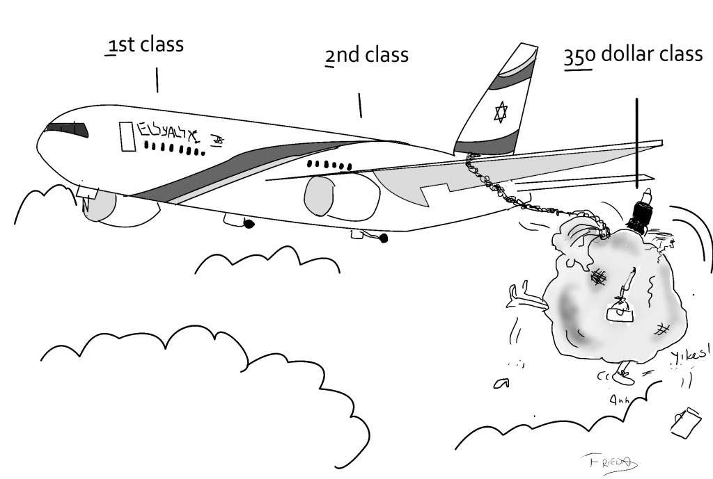 Someone flying El Al in the $350 class, which is in a bag outside the plane
