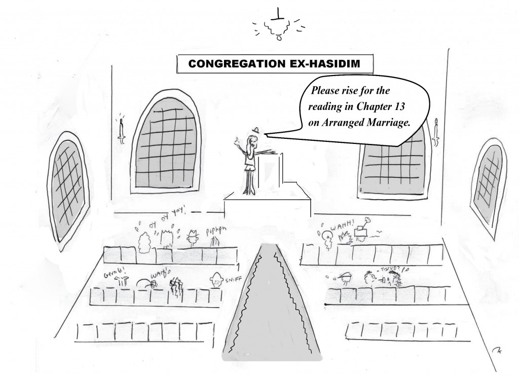 Ex-Hasidim in a synagogue crying when the topic of arranged marriage is raised