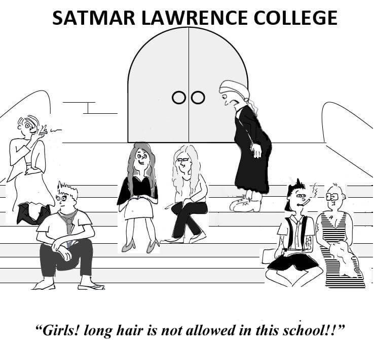 A Hasidic woman scolds girls at Sarag Lawrence College about wearing long hair