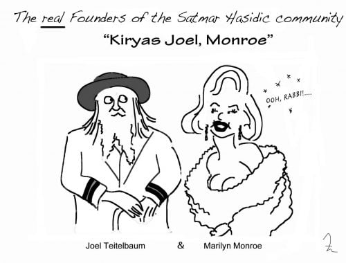 Rabbi Teitelbuam and Marilyn Monroe as founders of Kiryas Joel, Monroe