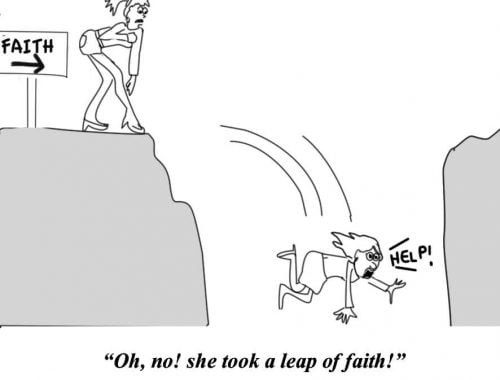 A woman takes a leap of faith and falls off a cliff